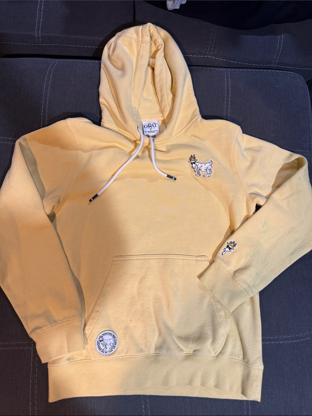 Soft Yellow Women's Hoodie Sweatshirt with Goat Motif